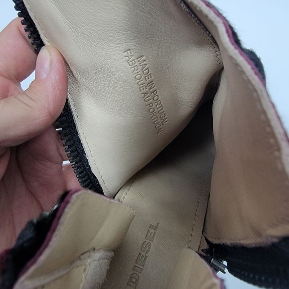 Diesel Women Block Heel Burgundy Cow Leather Zip Up Around Round Toe Ankle Boots - Picture 12 of 12